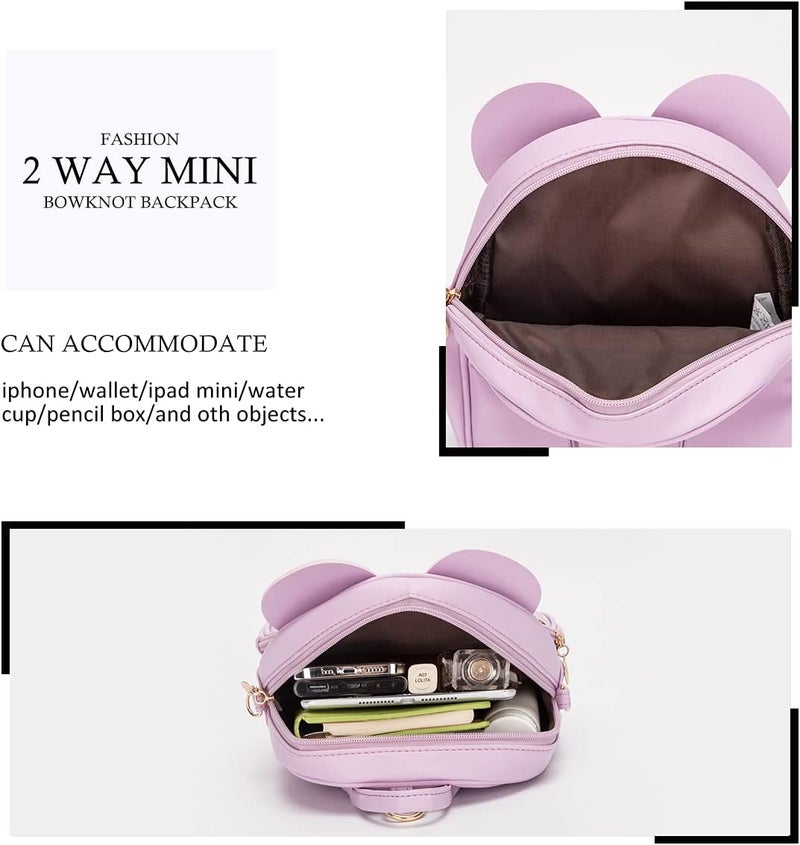 KL928 Girls Mini Backpack Bowknot Polka Dot Cute Small Daypacks Convertible Shoulder Bag Purse for Women - Image 3